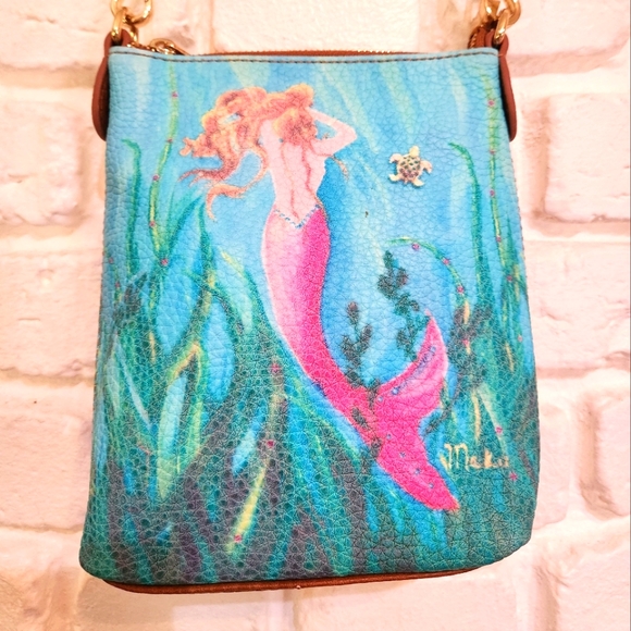 Gavy Miami Handbags - Gavy Miami Mermaid Print On Brown Faux Leather Crossbody Bag